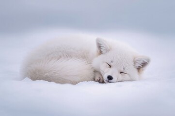 Sleeping Arctic fox on a light post