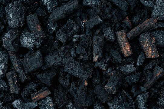 Continuous pattern of dark charcoal ash from a furnace, gray coal residue in a hearth setting