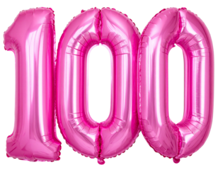 Pink 100 foil balloon isolated on transparent background