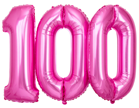 Pink 100 foil balloon isolated on transparent background - Powered by Adobe