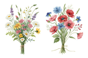 Wildflower Bouquet Watercolor Illustration Set