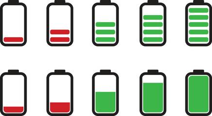Set of Battery Charge Level Indicator Vector Icons

