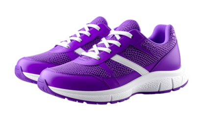Stylish Purple and White Sport Shoes Isolated on Transparent Background