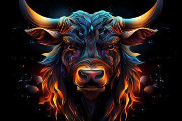 Bull on a black background