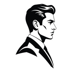 Elegant man in suit profile silhouette stylized line art portrait silhouette