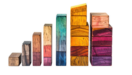 A visually striking composition showcasing wooden blocks arranged in a progressive, ascending sequence.