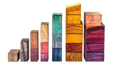 A visually striking composition showcasing wooden blocks arranged in a progressive, ascending sequence.