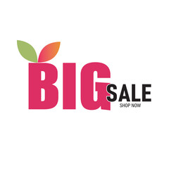 Eyecatching big sale graphic with a playful font and leaf accents, perfect for attracting customers to shop now isolated on white background