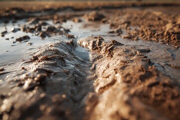 Abstract view of sediment and liquid in a water purification facility, centered in the image