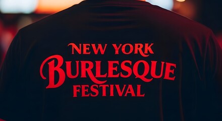Vintage-style red typography on the back of a black shirt for a theatrical burlesque and cabaret entertainment festival