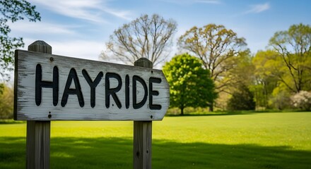 Hayride Sign on a Sunny Day A Rustic Invitation to Outdoor Fun and Adventure