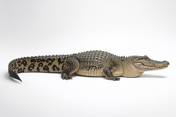 Naklejka premium Crocodilian posed against a plain white backdrop