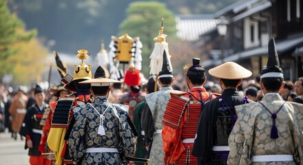 Obraz premium Traditional Japanese Procession A Cultural Celebration in Historic Attire