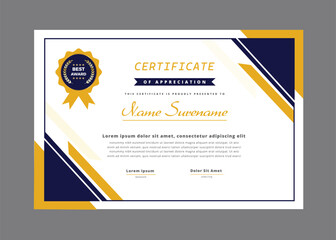 Elegant certificate of appreciation template with modern design and best award seal