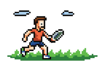Pixel Art Ultimate Frisbee Player Sprite, 16-bit Action Character for Sports RPG