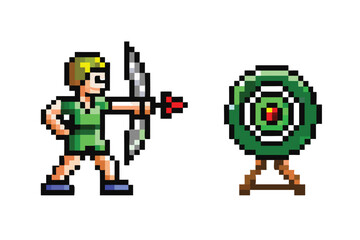 Pixel Art Archer Character Sprite, 16-bit Athlete for Competition RPG Game