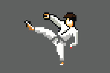  Pixel Art Karate Fighter Sprite, 16-bit Martial Arts Character for Combat RPG