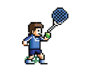 Pixel Art Padel Player Character Sprite, 16-bit Tennis Athlete for Sports Game