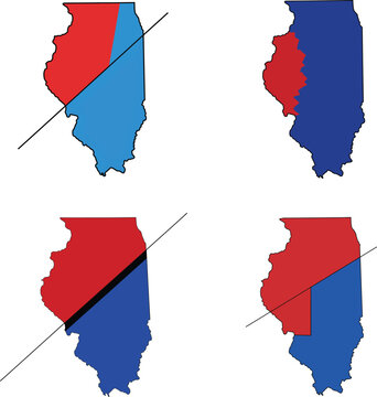 Illinois state map political voting districts gerrymandering set vector illustration graphic