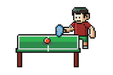 Pixel Art Table Tennis Player Sprite, 16-bit RPG Sports Character Icon