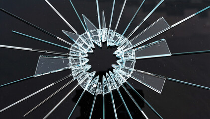 Shattered Glass Fragments on Dark Background
