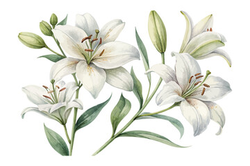 White Lily Watercolor Painting for Wedding Cards 