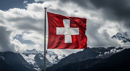 swiss flag on the mountain