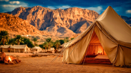 Abraham’s Solemn Covenant Under Starry Desert Sky with Ancient Tents, Vast Landscape, Soft Moonlight, Epic Wide Cinematic Illustration