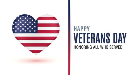 Happy veterans day heart with american flag isolated on white background
