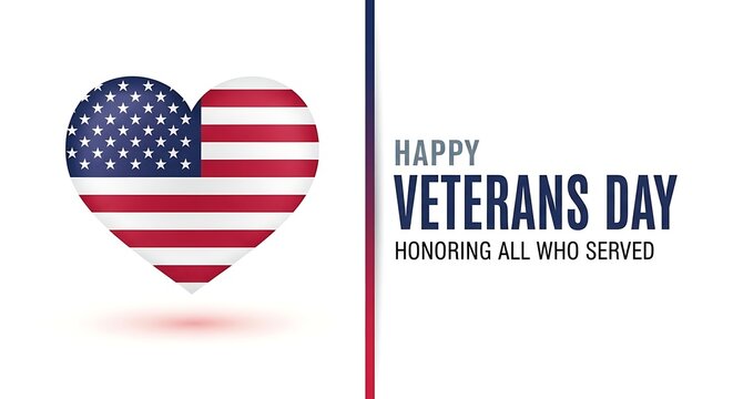 Happy veterans day heart with american flag isolated on white background - Powered by Adobe