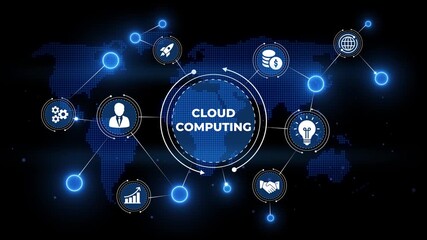 Cloud Computing Network with Business Icons and World Map Background global network connection - Powered by Adobe