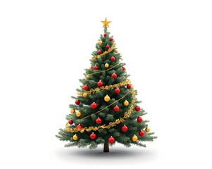 Christmas tree with gold ornaments and star topper on deep green background, wrapped red and green gift boxes with gold bows, elegant minimalist holiday composition for seasonal banners