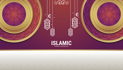 Elegant Ornamental Islamic Mandala Design with Lantern Decoration on Gradient Background