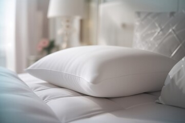 Fototapeta premium Cozy white cushion enhancing bedroom decor