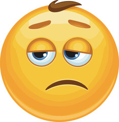 Tired and Sleepy Face with Droopy Eyes, Down Turned Mouth, and Frown Showing Boredom or Disappointment as a Flat Vector Illustration