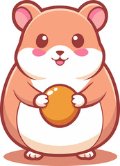 Adorable hamster holding a golden egg with a sweet smile in a cartoon illustration