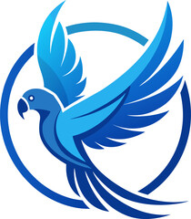 Elegant blue parrot soars within a circular frame showcasing freedom and design