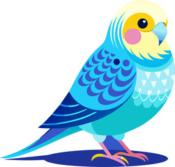 Cute blue parakeet illustration with vibrant colors on a clean white background