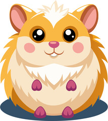 Adorable cartoon hamster sitting on a blue surface with a happy and cute expression
