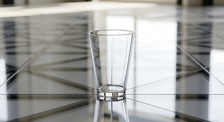 Simple transparent glass on reflective surface with geometric patterns