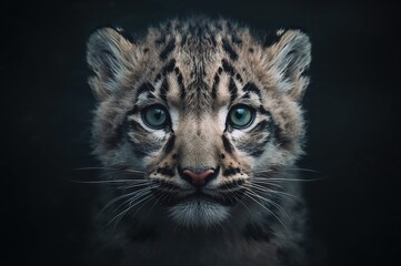 Obraz premium Close-up of a young Snow leopard in dim light