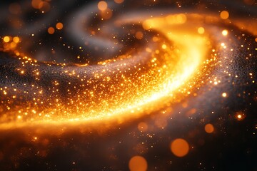 Vibrant swirling galaxy of golden light and sparkling cosmic dust creates a magical, awe-inspiring celestial scene
