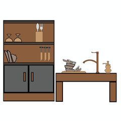 Table set icon, sink, bathroom accessories, home decoration