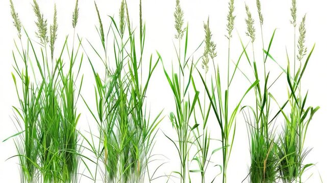A close-up shot of a row of tall grass against a white background