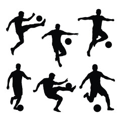 Dynamic silhouettes of soccer players in action capturing various kicks and moves silhouette