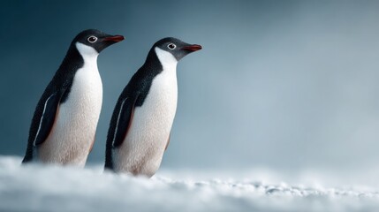 Obraz premium Beautiful wildlife scene featuring two penguins in natural habitat showcasing marine environment cold climate aquatic birds and exotic animals in stunning nature photography