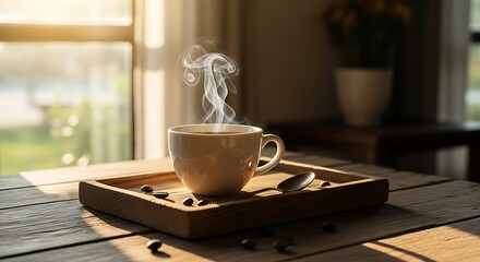 Obraz premium cup of coffee on wooden table