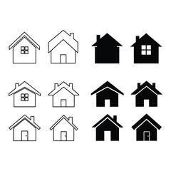 Collection of house icons diverse styles simple outline and silhouette designs silhouette