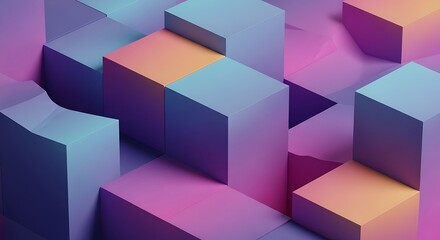 Cubic gradient layout of three-dimensional shapes and pastel color range