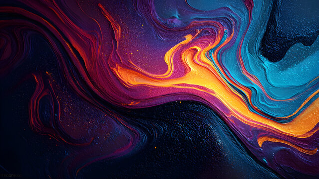 A vibrant, dynamic fluid abstract art background with richly textured swirls of contrasting colors, perfect for modern and dramatic designs